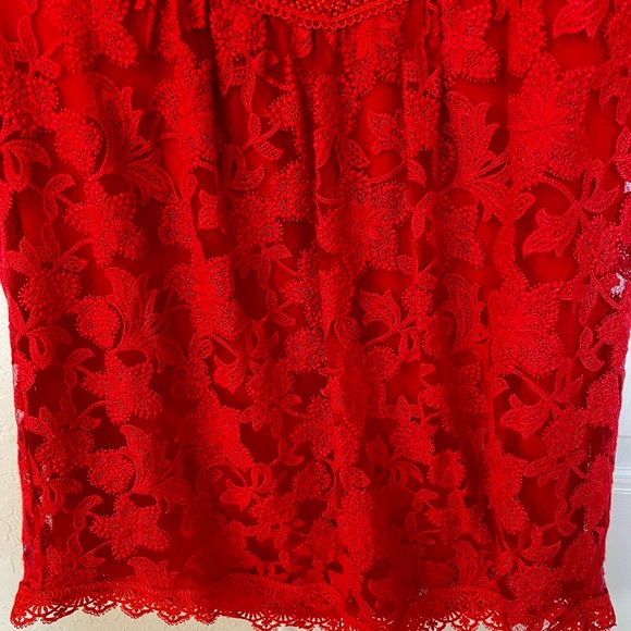 Willow and Clay Women’s Red Lace Intricate Floral S/S Lined Top-Sz XS-Quick - Picture 7 of 15